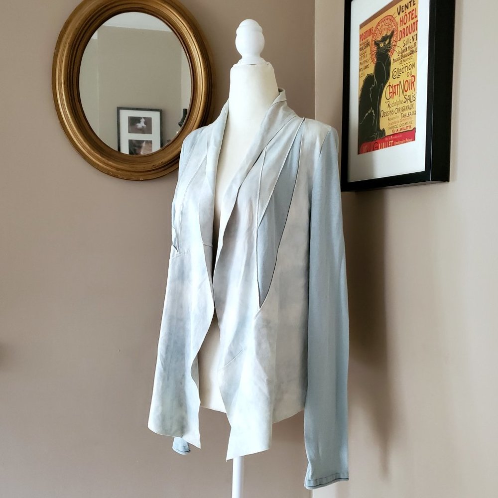Elie Tahari Baby Blue Lamb Suede Trim Cardigan M - Picture 3 of 16